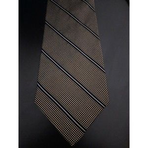 Paul Frederick Italian Silk Hand Tailored Striped Gold Black Tie READ